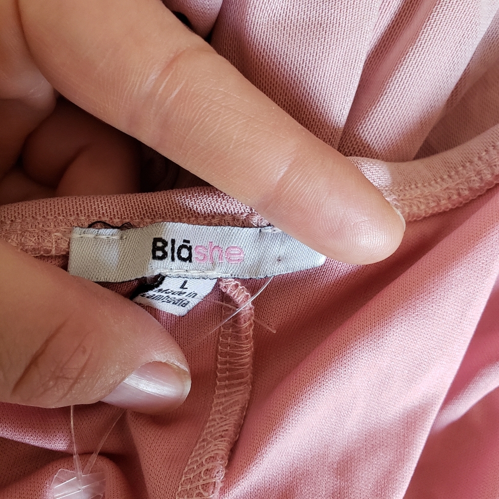 NWOT Blashe Pink Blush Ruched Tie Hem Dress Size L - Picture 8 of 9